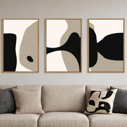 DRACIT Large Neutral Abstract Lines Framed Canvas Wall Art Set-16"x24"x3 - color: Modern Geometric Wall Art, size: 16"L x 24"W