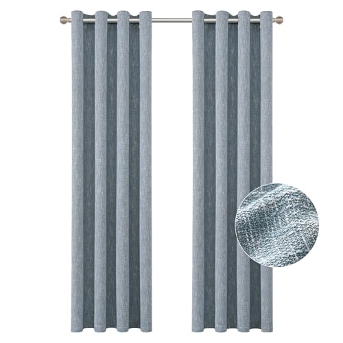 Burlap Linen Farmhouse Curtains 72 inch Length 2 Panels for Living Room Textured Thick Light Filtering Privacy Window Curtain Drapes with Grommet for Bedroom 6ft (52x72 Dirty Blue) - color: Dirty Blue, size: 52"W x 72"L (Pack of 2)
