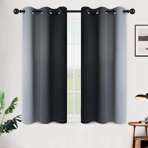 SimpleHome Ombre Black to Grey White Curtains for Living Room 42Wx45L - color: Black, size: 42"W x 45"L (Pack of 2)