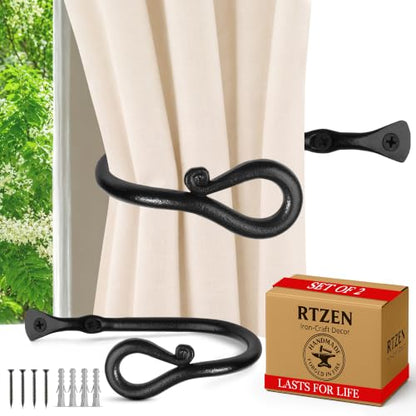 RTZEN Metal Curtain Tiebacks, Drapery Holders for Wall, 2 Pcs - size: Medium, style: Loophole