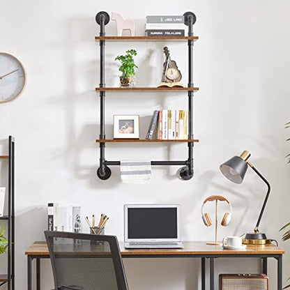 IBUYKE 3-Tiers Industrial Pipe Shelves with Towel Bar RF-TM015 - size: 3 Tier with Tower Bar