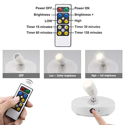 LUXSWAY Wirelss LED Spotlights Battery Art Lights with 2Remote Dimmable Accent Lights Display Picture Lights with Rotatable Head Stick On Wall Lights for Poster Dartboard Artwork-2Pack - color: White-2Pack