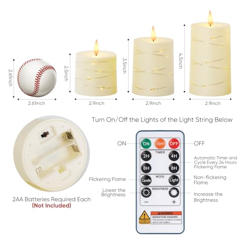 Raycare Ivory Flameless LED Pillar Candles Battery Operated Remote Timer - color: 3pcs-Ivory