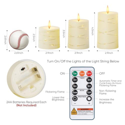 Raycare Ivory Flameless LED Pillar Candles Battery Operated Remote Timer - color: 3pcs-Ivory