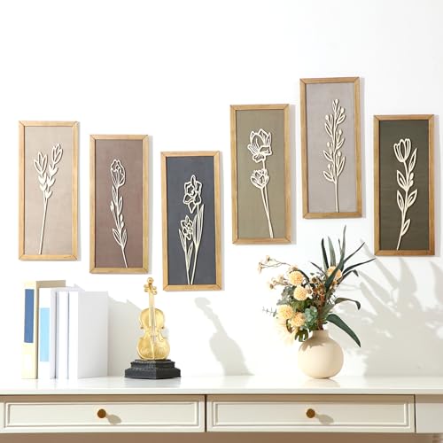 Wesiti 6 Pcs 3D Boho Wall Art, Wooden Floral Bedroom Wall Decor, Morandi - color: Morandi