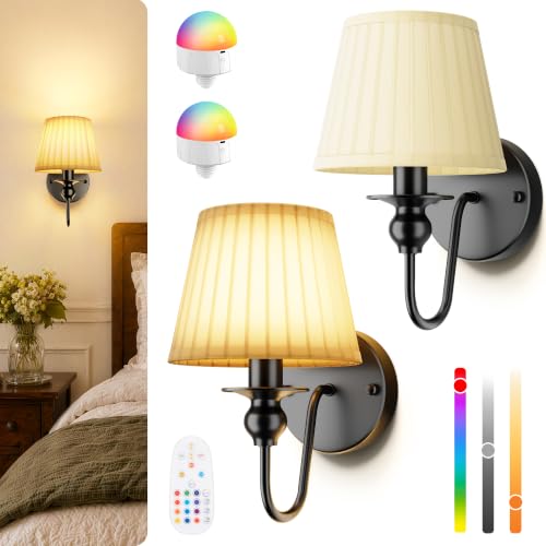 6000mAh Battery Operated Wall Sconces Set of 2, Black, 10.6 Inch - color: Black