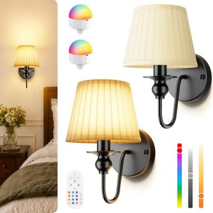 6000mAh Battery Operated Wall Sconces Set of 2, Black, 10.6 Inch - color: Black
