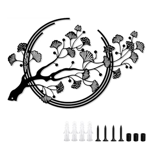 GrWisdAT Black Ginkgo Leaf Metal Wall Art Modern Ginkgo Tree Branch Sculptures with Screws Geometric Flower Wall Decoration for Living Rooms Dining Room Bedrooms Indoor Outdoor Apartments Offices