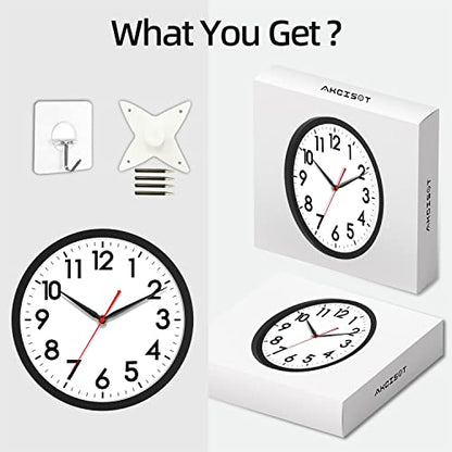 AKCISOT 12 Inch Wall Clock, Silent Battery Operated Analog Clock, Black - color: A_black, size: 12 Inch