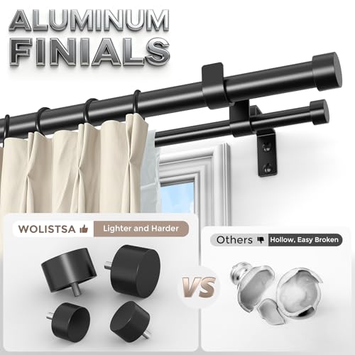 Double Curtain Rod, 36-60 Inch Black Modern Heavy Duty Dual Rods - color: Black, size: 36"-60"