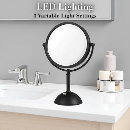 JERDON Tabletop Makeup Mirror with Lights - 1X/8X Magnification - Black 8.5" Vanity Mirror - Model HL8808BKL - color: Black