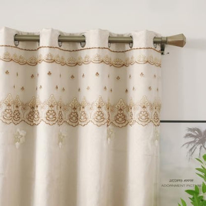 Amidoudou 1 Pair European Double Layer Curtains for Living Room Bedroom Luxury Flower Embroidered Curtains with Valance (Beige,52x96 Inch) - color: Beige, size: 52"W x 96"L (Pack of 2)