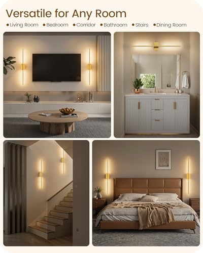 34.6" Wireless Battery Operated Wall Sconces Set of Two,Rechargeable Lamp with Remote, 360° Rotation, 10000mAh Battery, Touch Dimmable Lights for Living Room Hallway Bedroom, Gold D05YBP205 - color: Gold, size: 34.6 Inches