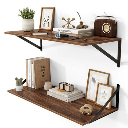 Heimlove 28W x 12D Deep Floating Shelves Set of 2 Walnut - color: Walnut With Black Metal Bracket, size: 28Wx12Dx5.8H