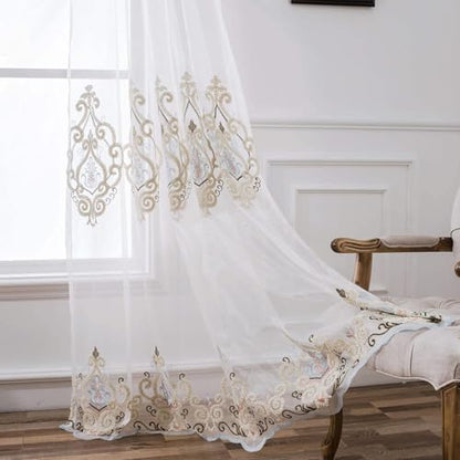 VOGOL Embroidered Sheer Curtains 84 inches Long Grommet Window Treatment Voile Panel Drape for Living Room Kichen, Two Panels, W54 x L84 inch - color: C2, size: 54"W x 84"L (Pack of 2)