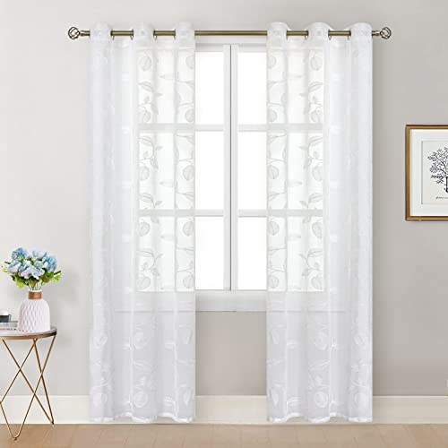 BGment White Sheer Curtains 95 Inches Long Living Room 2 Panels - color: White-leaf, size: 42"W x 95"L (Pack of 2)