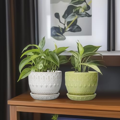 G EPGardening Ceramic Planter 5.5 Inch, Boho Plant Pot Indoor, Green - color: Columnar Green