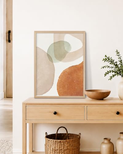 HesenDot Natural OAK Wood Neutral Abstract Framed Wall Art,12x16in - color: Abstract Shape