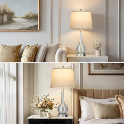 Rinweey 26" Silver Table Lamps Set of 2 for Living Room, Touch Control Bedside Lamp with USB Charging Ports, 3-Way Dimmable Brushed Nickel Bedroom Lamps for Nightstand (2 LED Bulbs Included) - color: Silver (2 Pack)