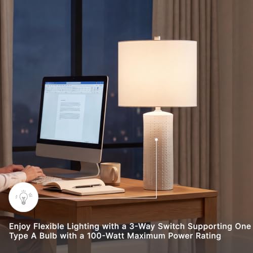 Signature Design by Ashley Table Lamp Set of 2, White Ceramic, 3-Way - color: White