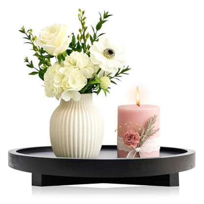 Round Wood Riser Bathroom Sink Tray for Kitchen Counter Vanity Perfume Tray - color: Black, size: 12"