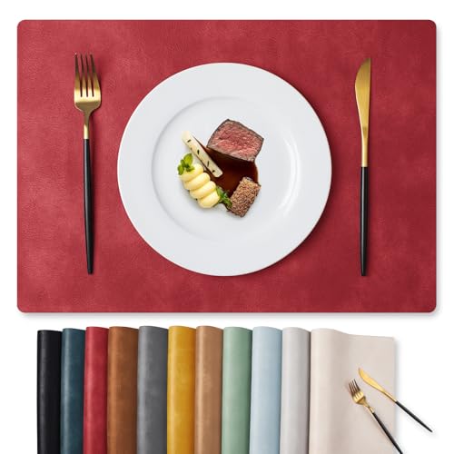MOSAYT Vinyl Faux Leather Placemats, Set of 6, Red - color: Red