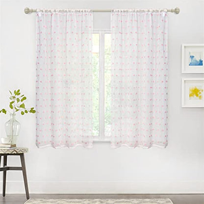 MYSKY HOME Pink Pom Pom Sheer Curtains for Girls Bedroom 63 Inches 2 Pieces - color: Pink Pom Pom, size: 36"W x 63"L (Pack of 2)