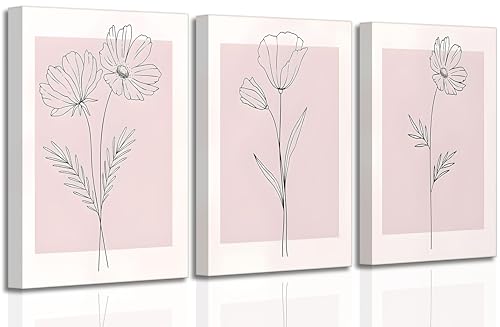 LAJDXSX 3 Pieces Minimalism Botanical Canvas Wall Art - color: Pink Flowers, size: 12x16in-Canvas