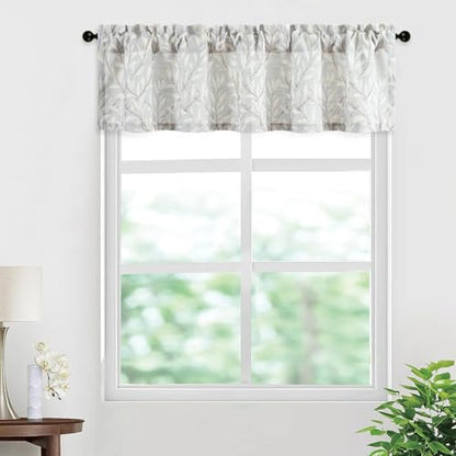 VOGOL Leaf Pattern Valance, Faux Linen Window Topper, 60x14, Gray - color: Grey, size: 60"W x 14"L (Pack of 1)