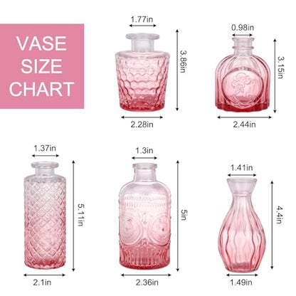 5pcs Pink Glass Bud Vase Set, Small Flower Vases for Centerpieces in Bulk - color: Pink, size: 5pcs