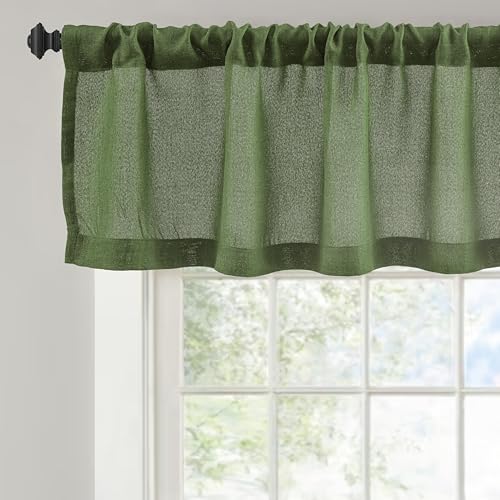 DriftAway Linen Textured Curtain Valances for Windows Light Filtering 3 Inch Rod Pocket Farmhouse Country Rustic Kitchen Valances for Bedroom Living Room Bathroom 14 inch Length Green - color: *Green, size: 52"W x 14"L (Pack of 1)