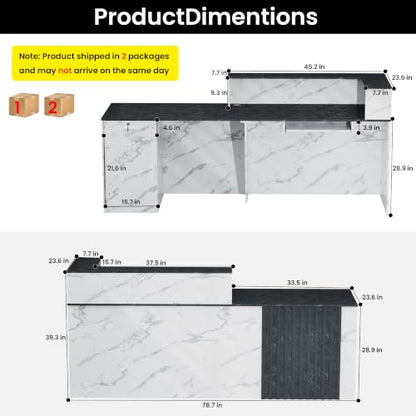 78.7"Reception Desk with Vertical Slat Panels for Office, Salon & Lobby - color: White Marble/Blue-gray Marble, size: 78.7''L x 23.6''W x 39.3''H