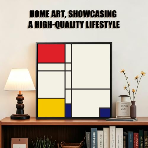 lzhewall Mondrian Style Wall Art, Abstract Geometric Painting, Black Frame