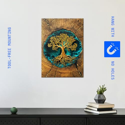 Displate 메탈 포스터 골든 트리 오브 라이프 월 아트 M - size: 17.7"L x 12.6"W, style: 골든 트리 오브 라이프