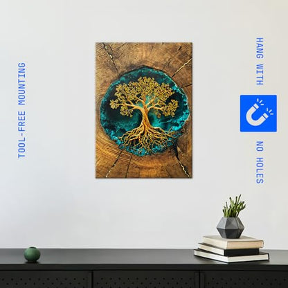 Displate 메탈 포스터 골든 트리 오브 라이프 월 아트 M - size: 17.7"L x 12.6"W, style: 골든 트리 오브 라이프
