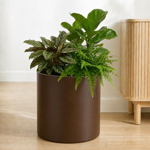 10 Inch Coffee Metal Plant Pot with Drainage Hole, Indoor Outdoor - color: 10 Inch Coffee
