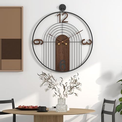 Modern Large Walnut Dial Wall Clock, Wood Metal Frame Silent Non Ticking Wall Clocks Decoration for Living Room, Bedroom, Kitchen, Study, Handmade Home Decor Present Idea, 29.5 Inch - size: 3.XX-L(29.5 in)