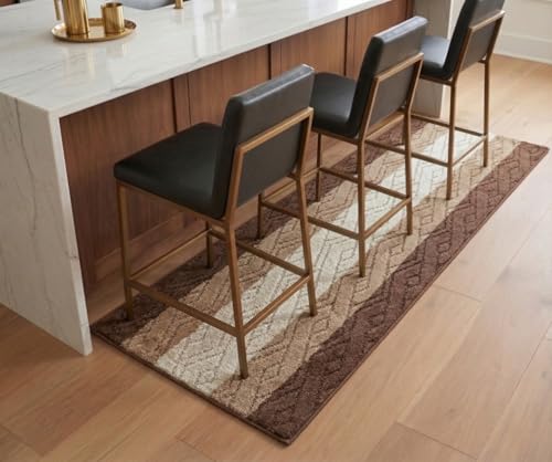 Custom Size Hallway Runner Rug Damask Brown Color 31 inch Wide Select Your Length Non-Slip (Skid Resistance) Rubber Backing 3 feet x 31 inch - color: Knit Brown, size: 2'7" x 3' (Runner)