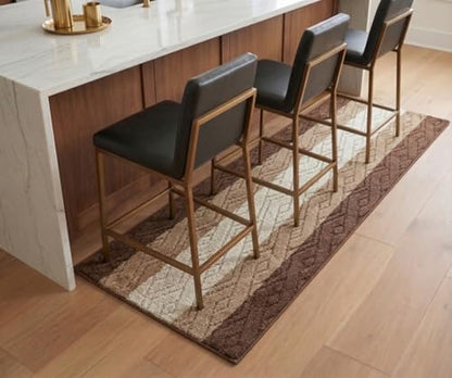 Custom Size Hallway Runner Rug Damask Brown Color 31 inch Wide Select Your Length Non-Slip (Skid Resistance) Rubber Backing 3 feet x 31 inch - color: Knit Brown, size: 2'7" x 3' (Runner)