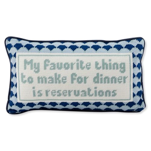 FURBISH Needlepoint Decorative Throw Pillow - with Reservations - 8" x 14" - Small Embroidered Accent Pillow for Bed, Chair, Couch, Sofa - Eclectic Home Decor