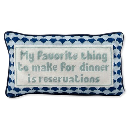 FURBISH Needlepoint Decorative Throw Pillow - with Reservations - 8" x 14" - Small Embroidered Accent Pillow for Bed, Chair, Couch, Sofa - Eclectic Home Decor