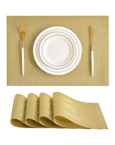 Gold Frame Placemats Set of 4 - Heat Resistant Woven Vinyl - color: C1- Gold Frame, size: Set of 4