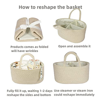 XUANGUO Cotton Rope Baby Diaper Caddy Organizer Basket with Handles Oatmeal - color: oatmeal, size: Regular