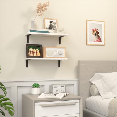 RICHER HOUSE Rustic Wood Floating Shelves, 2-Set Wall Mounted Shelves, 16In - color: White