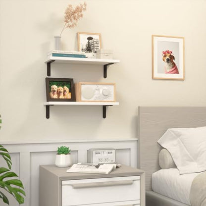 RICHER HOUSE Rustic Wood Floating Shelves, 2-Set Wall Mounted Shelves, 16In - color: White
