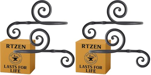 RTZEN Decorative Metal Curtain Tiebacks - Farmhouse Wrought Iron Curtain Holdbacks - Drapery Holders for Wall - Unique Metal Tie Backs for Curtains - 2 Pcs (Black Swirly) (Pack of 2) - size: Large (Pack of 2), style: Swirly