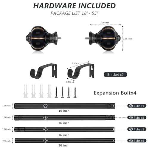 Ceramic Curtain Rods for Windows 18 to 55 Inch 1 Inch Adjustable - color: Black Black, size: 18"-55"