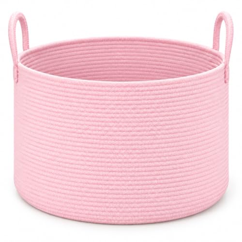 Large Blanket Basket Pink, Round Soft Woven Rope Basket - color: Pink, size: Extra Large