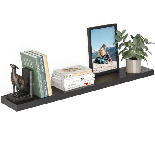 Ballucci Floating Shelf, 48" Wood Wall Shelf with Invisible Brackets for Bathroom, Living Room, Bedroom, Kitchen, Nursery, 8" Deep, Black - color: Black, size: 47.2 inches