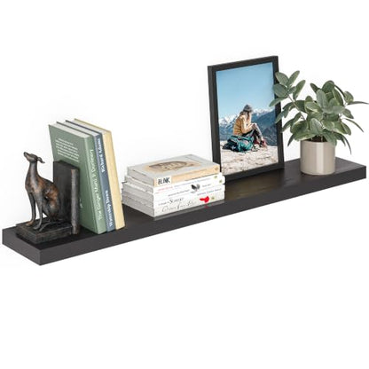 Ballucci Floating Shelf, 48" Wood Wall Shelf with Invisible Brackets for Bathroom, Living Room, Bedroom, Kitchen, Nursery, 8" Deep, Black - color: Black, size: 47.2 inches